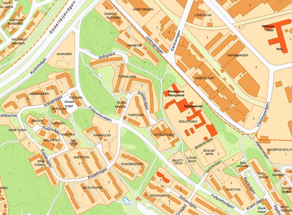 Sida 2 (11) Den nya bebyggelsen förväntas i huvudsak placeras längs Folkparksvägen och Kristallvägen med entréer och grön förgårdsmark vända ut mot gata.