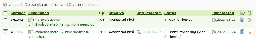 Söka fram klarmarkerade kursplaner inför beslut i PN/UN Detta avsnitt vänder sig till PH och handläggare på institution Börja med att söka ut de kursplaner du har markerat med Kursplan klar för