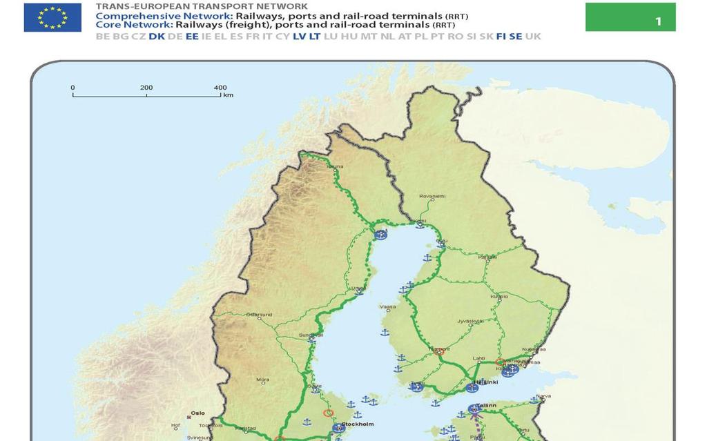 TEN-T och CEF Järnvägar, (gods) hamnar och terminaler Stomnätet på järnväg: