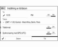 Konfigurera systemet Välj Systeminställn. för att utföra vissa grundläggande systemkonfigurationer, t.ex: Ange enheter för temperatur eller bränsleförbrukning.