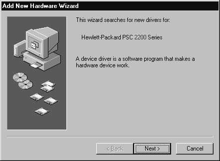 om meddelandet hittade ny maskinvara visas (windows 98, 2000, me eller xp) Om du installerar HP PSC och ansluter den direkt till datorn innan du installerar programvaran kan du få något av följande