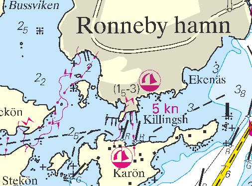 9 Nr 226 Södra Östersjön / Southern Baltic * 5157 Sjökort/Chart: 821 Sverige. Södra Östersjön. Ronneby hamn. Ekenäs. Karön. Kustlinje justeras. Sjökortsrättelse.