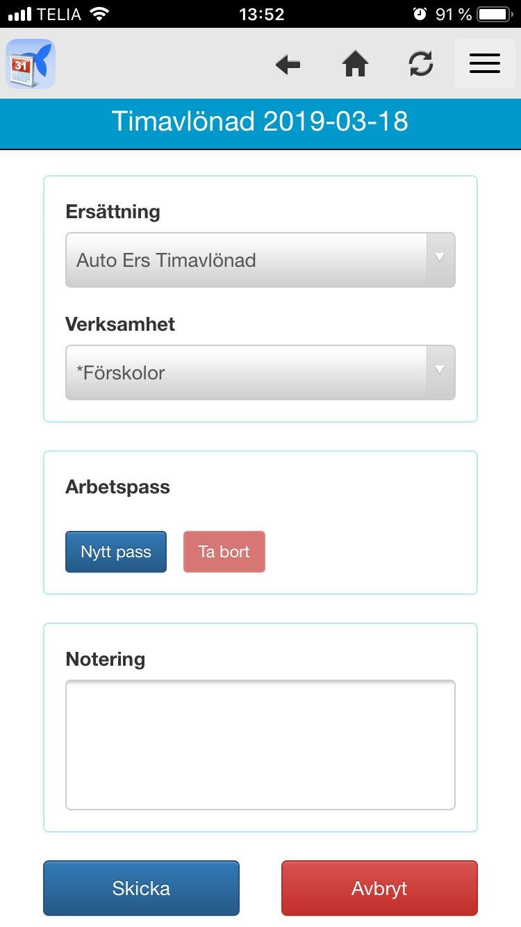 Välj Ersättning via rullisten Välj Verksamhet via rullisten Klicka på Nytt pass Om datum ska ändras klicka på kalendern till höger om Fr.o.m för att sätta nytt.