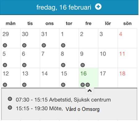 På avstigningsdagen är förhållandet det motsatta, starttiden inom parentes och sluttiden som vanligt. I exemplet har personen ett nattpass mellan fredagen och lördagen.