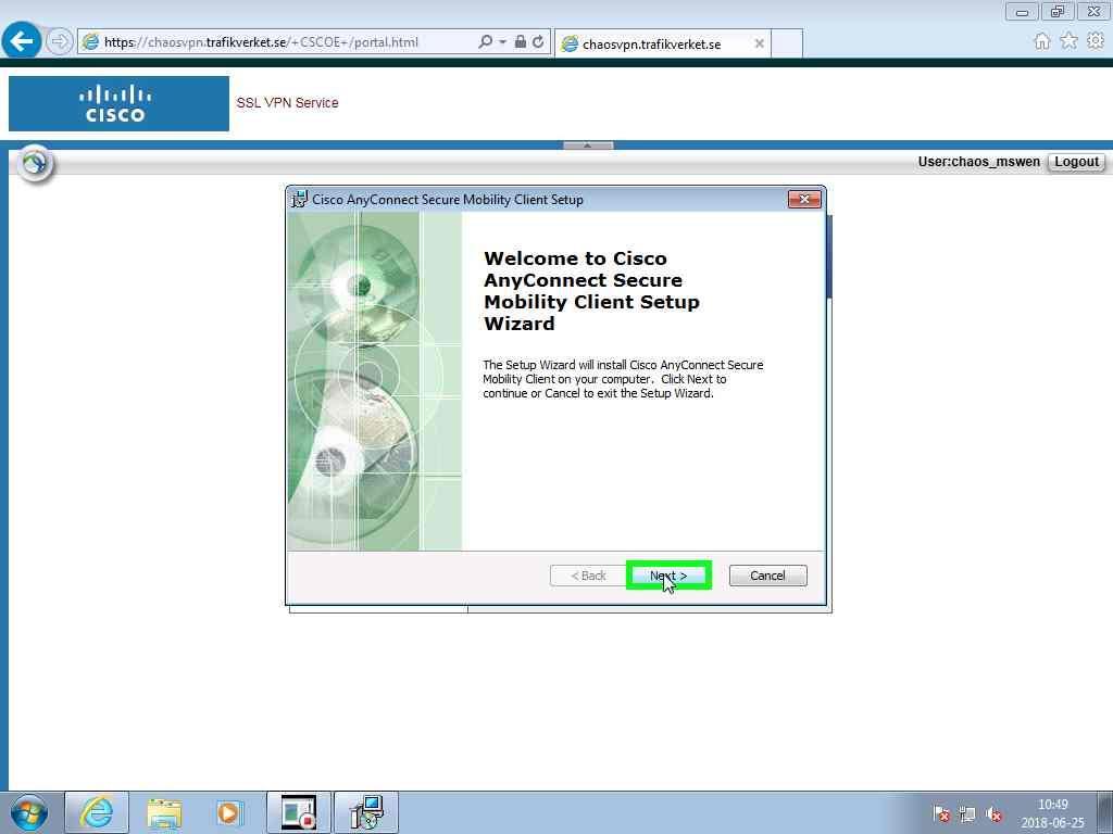 HANDLEDNING 13 (18) [] 1.2 12. Installationsprogrammet för Cisco AnyConnect startas 13.