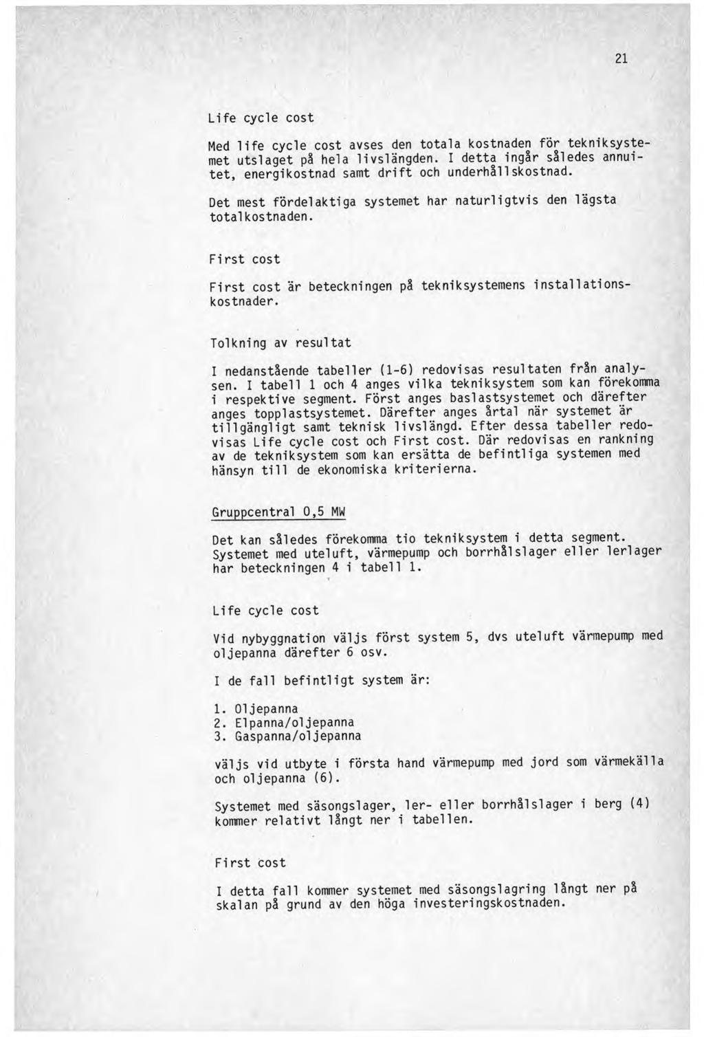 21 Life cycle cost Med life cycle cost avses den totala kostnaden för tekniksystemet utslaget på hela livslängden. I detta ingår således annuitet, energikostnad samt drift och underhållskostnad.