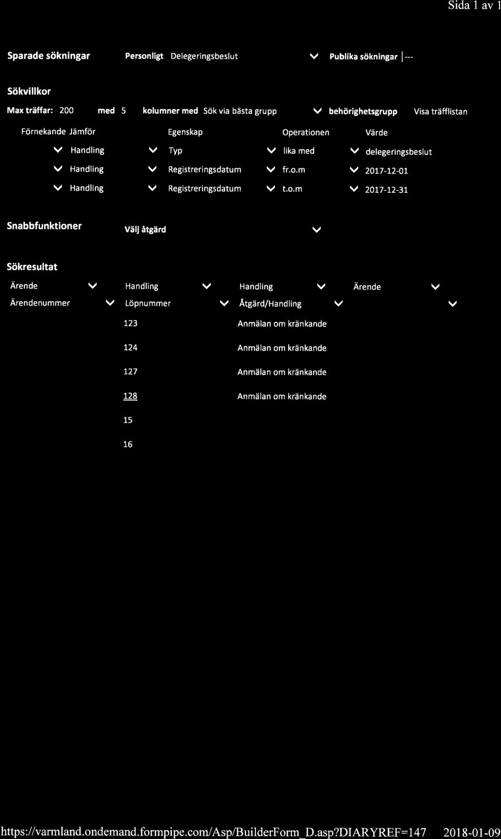 Sida 1 av 1 Sparade sökningar Personligt De lege ringsbeslut Publika sökningar -- Sökvillkor Max träffar: 200 med 5 kolumner med 5ök via bästa grupp v behörighetsgrupp Visa träfflistan r Förnekande