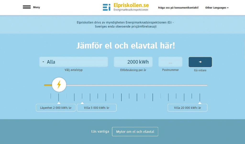 KUNDINFORMATION Elpriskollen För att stärka konsumenternas ställning på elmarknaden erbjuder Ei en webbplats för prisjämförelser, elpriskollen.