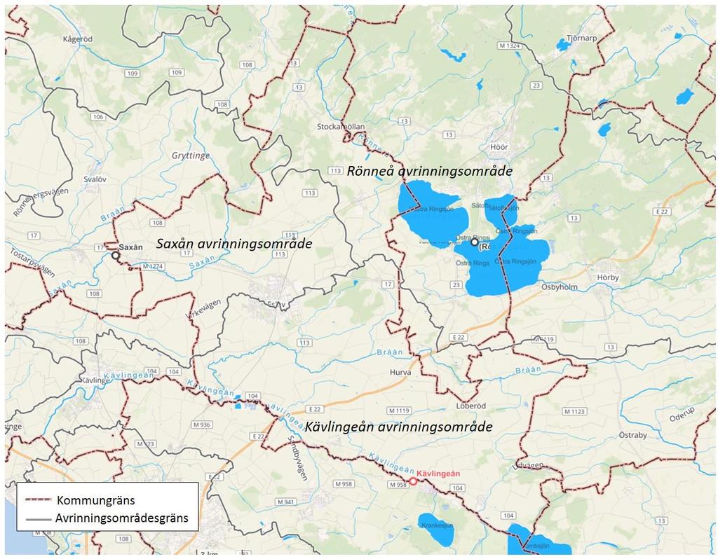 Åtgärdsplan för Eslövs avloppsledningsnät 9 2.2 Recipienter Eslövs kommun ligger inom tre huvudavrinningsområden; Saxån, Rönneå och Kävlingeån (se figur 2).