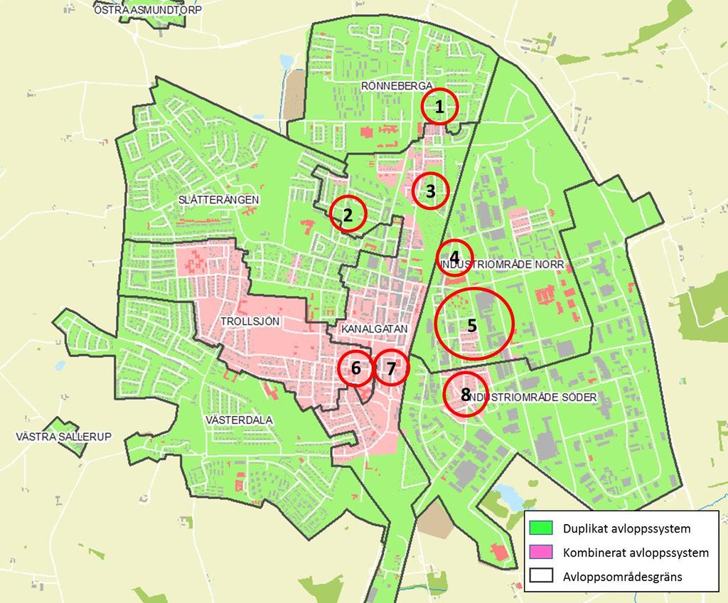 Åtgärdsplan för Eslövs avloppsledningsnät 25 4.3.2 Upprepade källaröversvämningar Under den senaste 10-årsperioden har ett par områden i Eslövs tätort drabbats av återkommande källaröversvämningar.