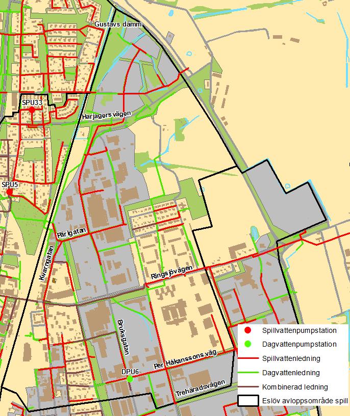 Åtgärdsplan för Eslövs avloppsledningsnät 43 5.6 Industriområde norr Avloppsnätet inom Industriområde norr är till stora delar uppbyggt som duplikatsystem.