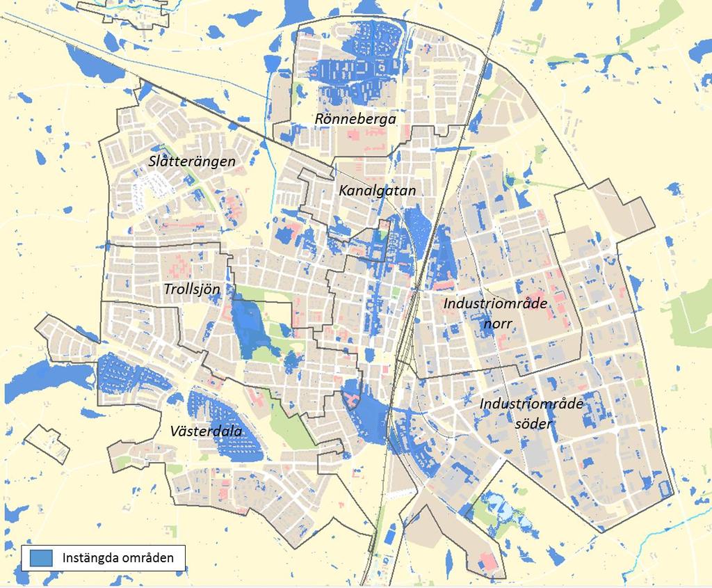 Åtgärdsplan för Eslövs avloppsledningsnät 90 Bilaga 3 - Instängda områden i Eslöv Med hjälp av en GIS-analys av höjdförhållandena i Eslöv har instängda