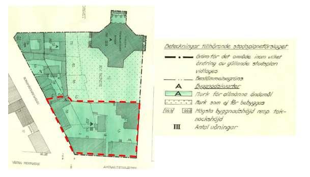 Detaljplan Aktuellt planområde ingår idag i, stadsplan 18-P9/63 fastställdes 1943-1-29.