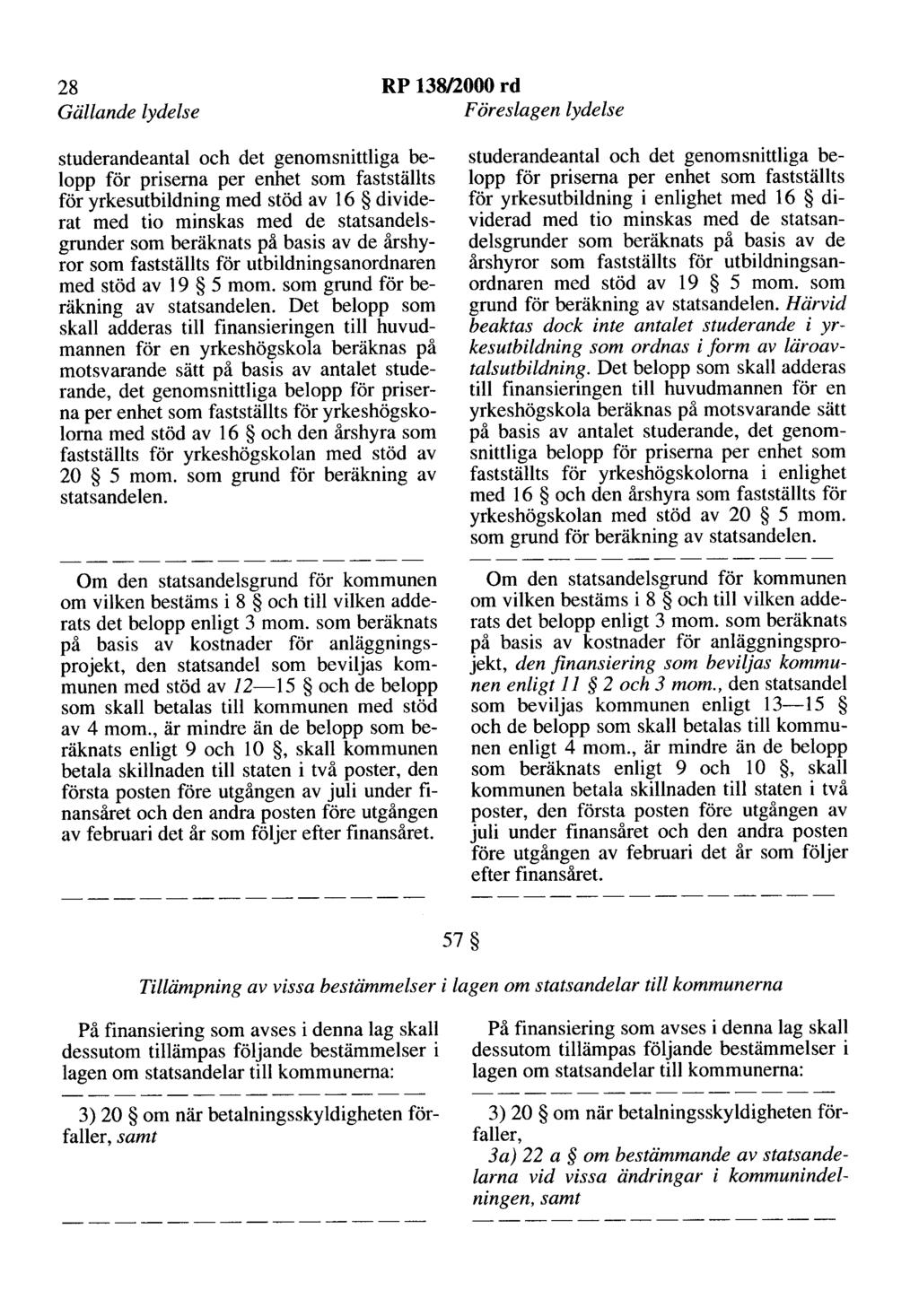28 RP 13812000 rd Gällande lydelse Föreslagen lydelse studerandeantal och det genomsnittliga belopp för priserna per enhet som fastställts för yrkesutbildning med stöd av 16 dividerat med tio minskas