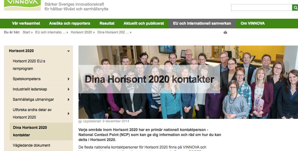Supportfunktioner i Horizon2020 http://www.vinnova.