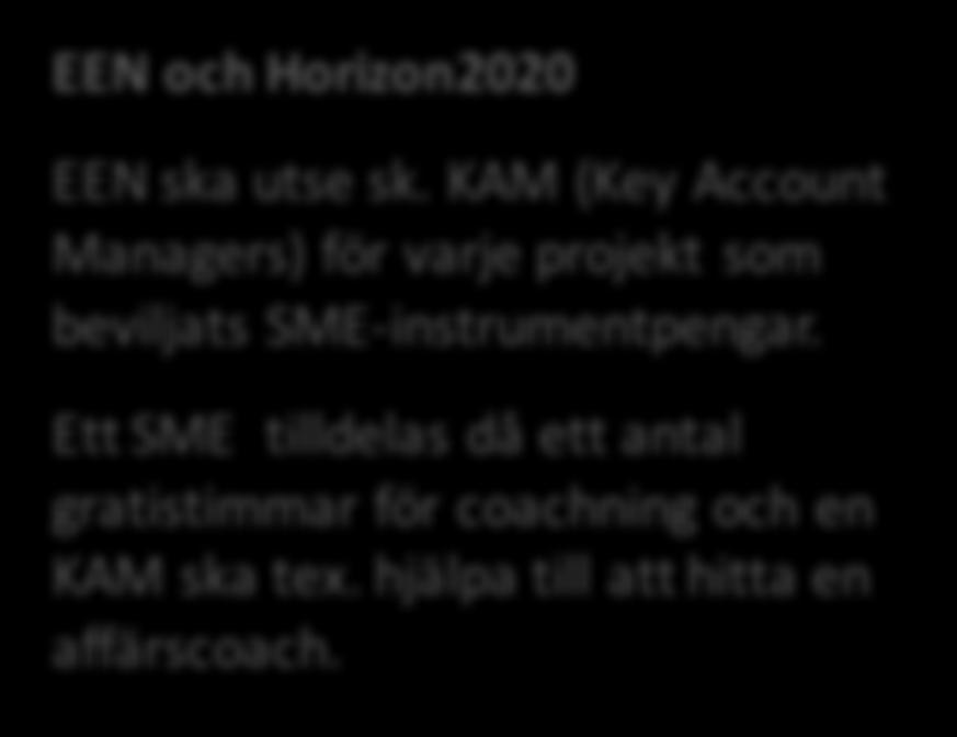 Ett SME tilldelas då ett antal gratistimmar för coachning och en