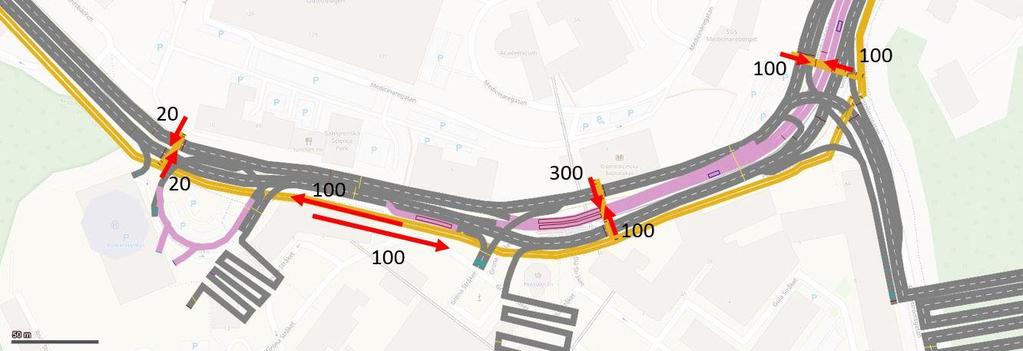 Gång- och cykeltrafikens flöden Rimliga gång- och cykelflöden för de olika passagerna i modellen har diskuterats med Trafikkontoret under projektets gång.