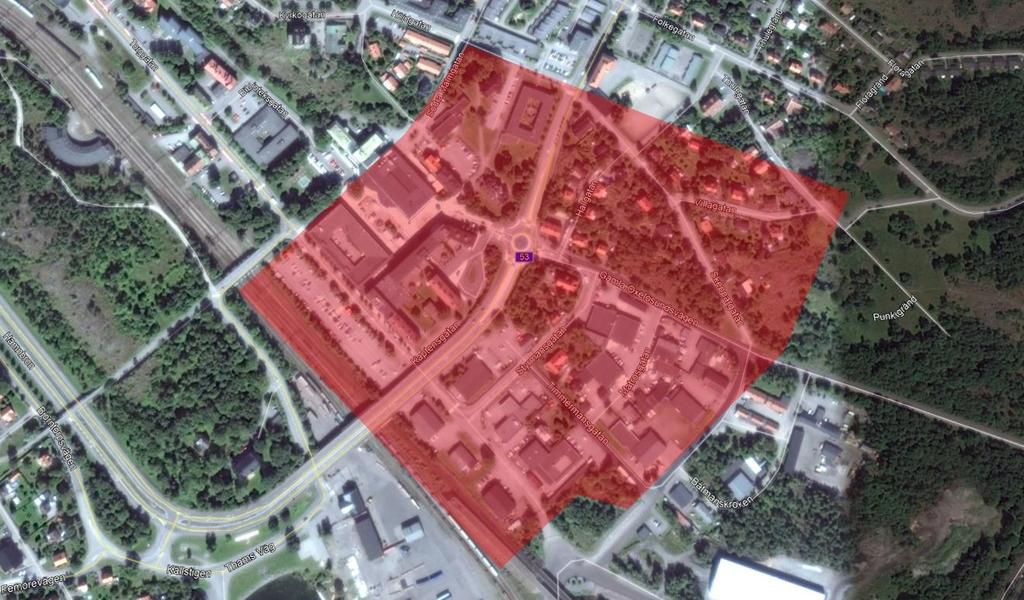 20 Figur 11. Utredningsområde med avseende på vägtransporter markeras med rött i figuren. Utredningsområdet har valts med hänsyn till bebyggelsen kring vägen.