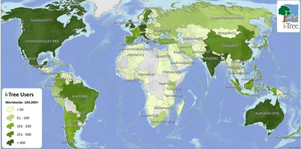... år 2013 hade i-tree använts i 105 länder.
