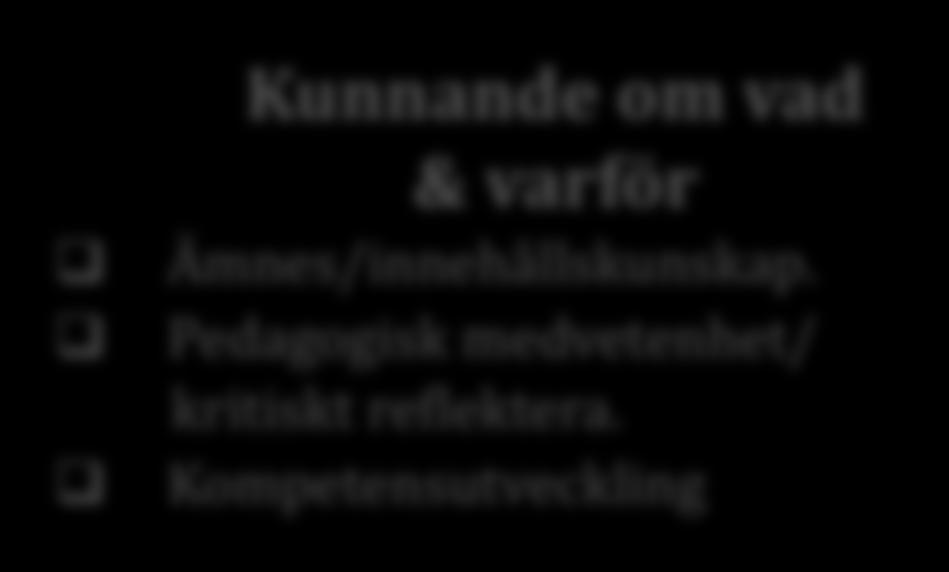 Pedagogisk medvetenhet/ kritiskt reflektera.