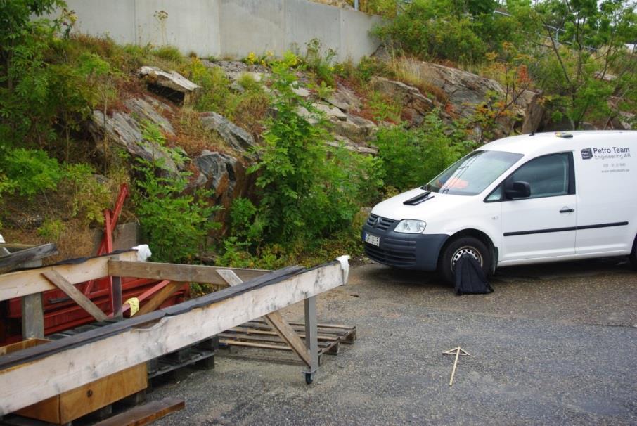 Kanten på cykelvägen ses till vänster i bild och skärningen