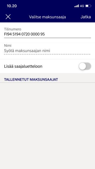 Betala räkningar i mobilbanken Betala räkningen genom att trycka på Betala På den här sidan skriver du in uppgifterna för betalningen eller räkningen.