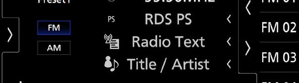 Radio [NEWS]: Avbrott för nyheter pågår. [RDS]: Visar status för Radio Data Systemstationen när AF-funktionen är på. Vit: Radio Data System tas emot.