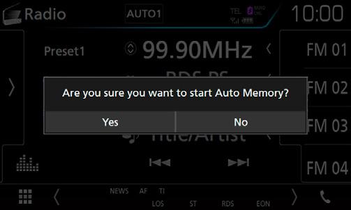 Använda minnet ÑÑAutominne Du kan automatiskt spara stationer med god mottagning i minnet. 1 Tryck på önskad bandknapp.