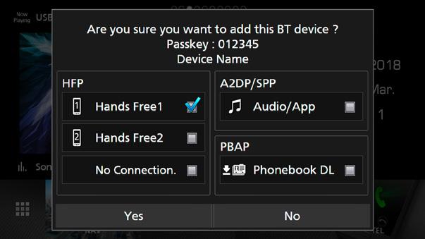 Om försök görs att registrera en 11:e Bluetoothenheten kommer den Bluetooth-enhet som anslöts tidigast att raderas för att registrera den 11:e. Enheten är kompatibel med Apples Easy Pairing-funktion.