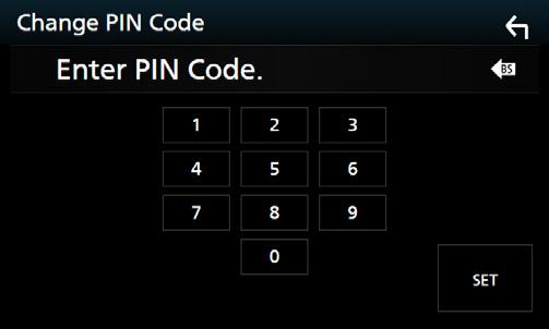 Bluetooth-kontroll ÑÑByta PIN-kod 1 Tryck på [PIN Code] på skärmen Bluetooth SETUP. hhskärmen Change PIN Code visas. 2 Tryck och håll in [ ]. 3 Ange PIN-koden. 4 Tryck på [SET].