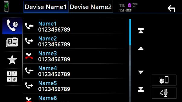 telefonnummer Välj mobil att använda När du ansluter två mobiltelefoner 1) Tryck på [ ] för att välja den telefon du vill använda.