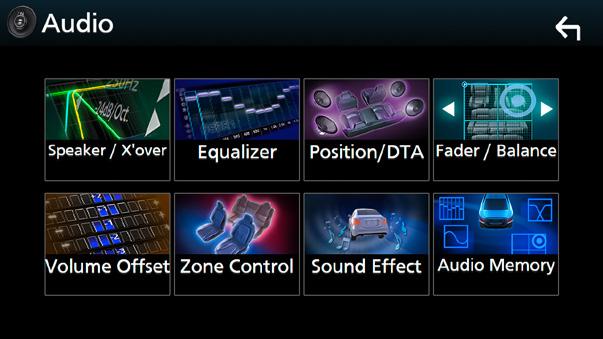 Ljudkontroll Ljudkontroll Du kan justera de olika inställningarna, som ljudbalansen eller subwoofer-nivån. 1 Tryck på knappen [MENU]. hhpopup-menyn visas. 2 Tryck på [Audio].