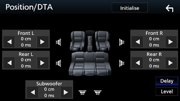 Ljudkontroll DTA-positionskontroll Du kan finjustera din lyssnarposition. 1 Tryck på [Adjust]. 2 Tryck på [Delay].