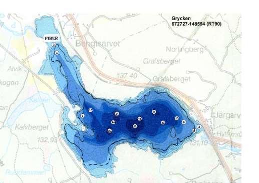 20 dock konstaterats i olika delar av fjärden utan gränsen för A-bottnar kan antas ligga på 3 ± 1 m. Djupkartan över Grycken har använts för att översiktligt lägga in gränsen mellan A- och E/Tbottnar.