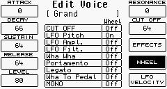 AMPLITUD OCH FILTERPARAMETRAR Parametrar för programmering av amplitud och filter finns i menyn Edit Voice. Den nås via knapparna; F8, F9 & F10.