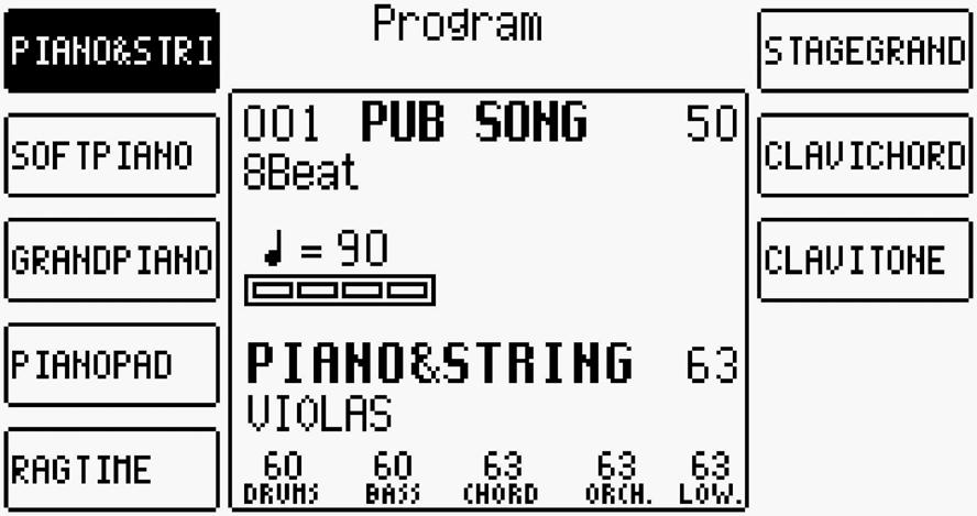 PROGRAM & ONE TOUCH-LJUD PROGRAMLJUD Ett antal ljud används ofta samtidigt för att få en kraftfull melodistämma det ljud som används till höger om inställd splitpunkt på klaviaturen.