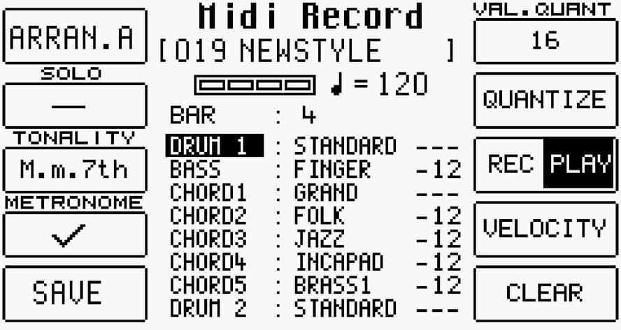 F9 INSPELNING MIDI Från Edit Pattern nås F6 MIDI Record där MIDI-data från extern dator/sekvenser spelas in.