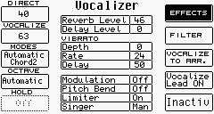 FUNKTIONSPARAMETRAR FÖR VOCALIZER I menyn Vocalizer visas valt Vocal Set och i mitten av fönstret visas en förteckning över tillgängliga Vocalizeralgoritmer för harmonisering.