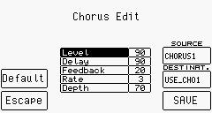 För stämmorna Upper kan chorus, delay och distorsions-effekter användas parallelt eller i serie i Program och parallellt för autokomp och Lower-ljuden.