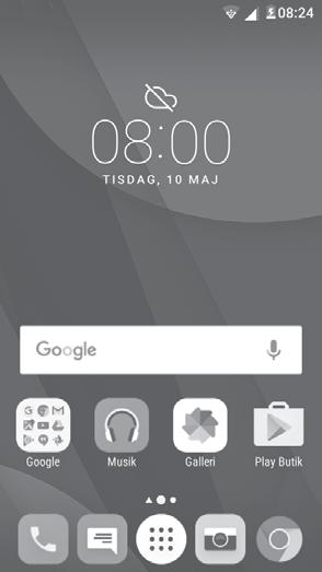 1.3 Hemskärm Trycker du på Hemknappen tas du alltid till huvudhemskärmen där du kan anpassa alla dina hemskärmar genom att lägga till dina favoritappar, genvägar och widgets.