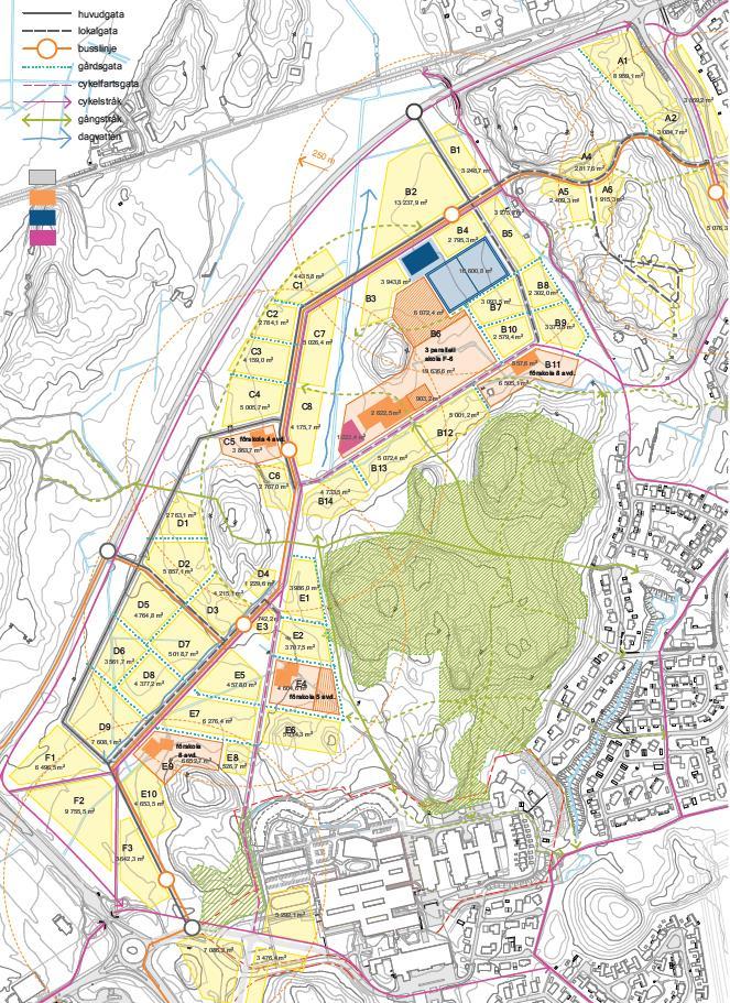 2 4 1 3 1. Södra anslutningen Norrleden 2. Norra anslutningen Norrleden 3. Hörntorpsvägen 4. Vallbyleden Figur 8. Strukturskiss som visar huvud- och lokalgator för Sätra samt tänkta anslutningar.