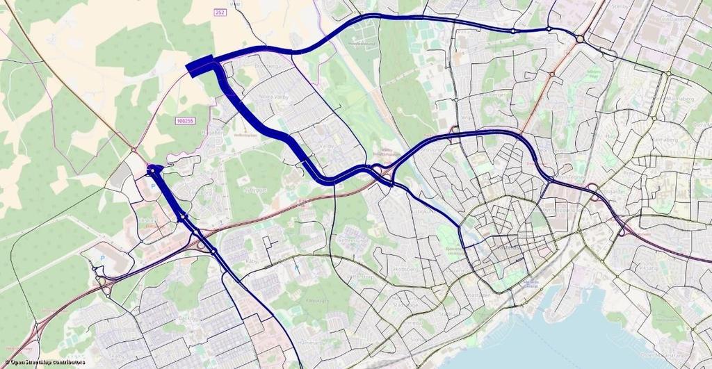 3.3.2 Scenario B: tre anslutningar Även med tre anslutningar till området antas att huvuddelen av trafiken väljer anslutningarna till Sätra via Norrleden.