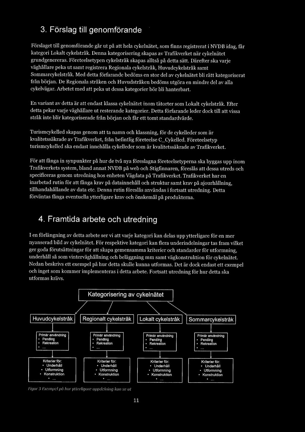3. Förslag till genomförande Förslaget till genomförande går ut på att hela cykelnätet, som finns registrerat i NVDB idag, får kategori Lokalt cykelstråk.