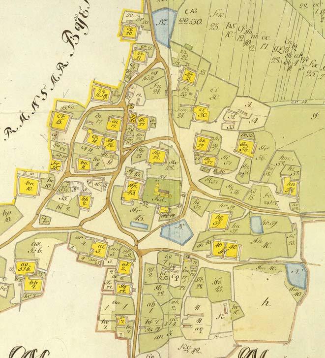 Fig. 4. Utdrag ur Storskifteskartan år 1799. Naturgeografiska förutsättningar Fastigheterna är belägna inom bytomtens västra högre belägna delar endast något hundratal meter från kyrkan.