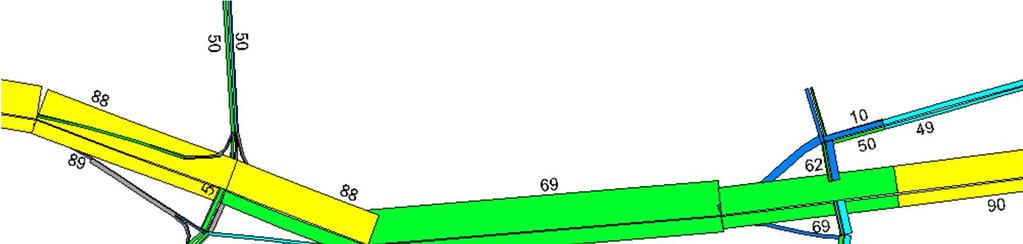 Väg Skurubron Gemensamt PM, Mesosimulering 3..3 Simulerade medelhastigheter Figur 0-3 redovisar simulerade medelhastigheter efter kalibrering under för- och eftermiddagens maxtimme.