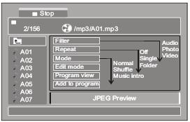 Mp3 Repetera/programdrift Filter 1. Använd RIGHT knappen för att flytta post till Filter. 2.