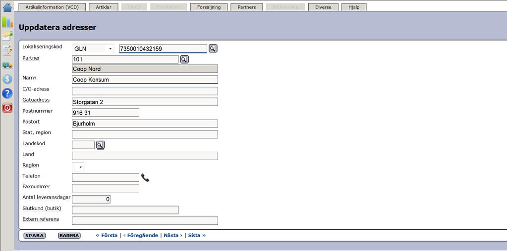 Senast Uppdaterad: 111003 Exder Handledning Coop Nord Representantorderflöde Sida 14 av 28 Här ser ni ett exempel på hur det ser ut när en adress är upplagd i adressregistret.