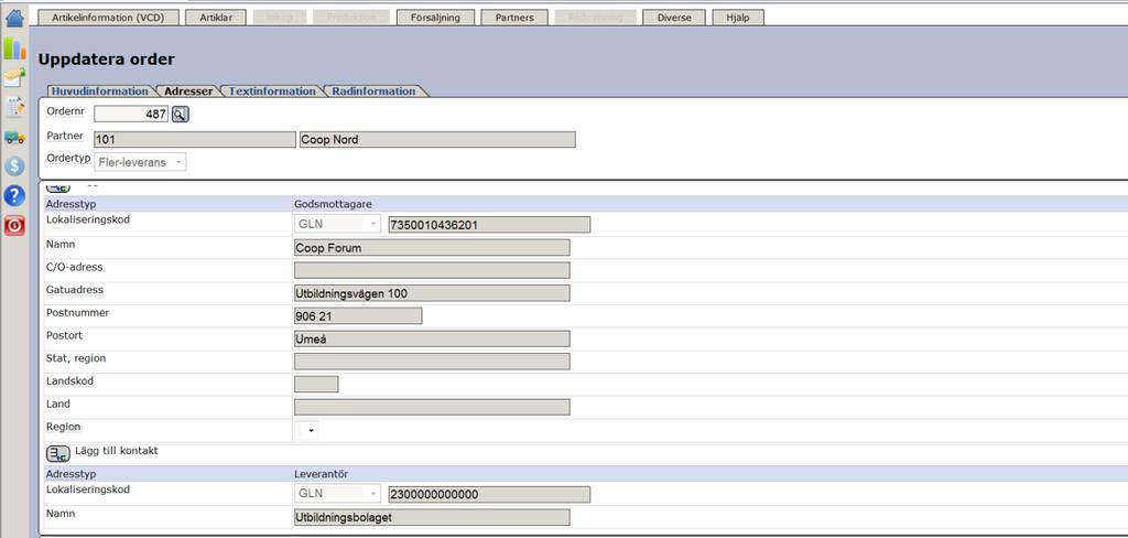 Senast Uppdaterad: 111003 Exder Handledning Coop Nord Representantorderflöde Sida 20 av 28 Vi går vidare till fliken Radinformation. Här ser vi att köparen beställt 75 stycken av artikelnummer 667.
