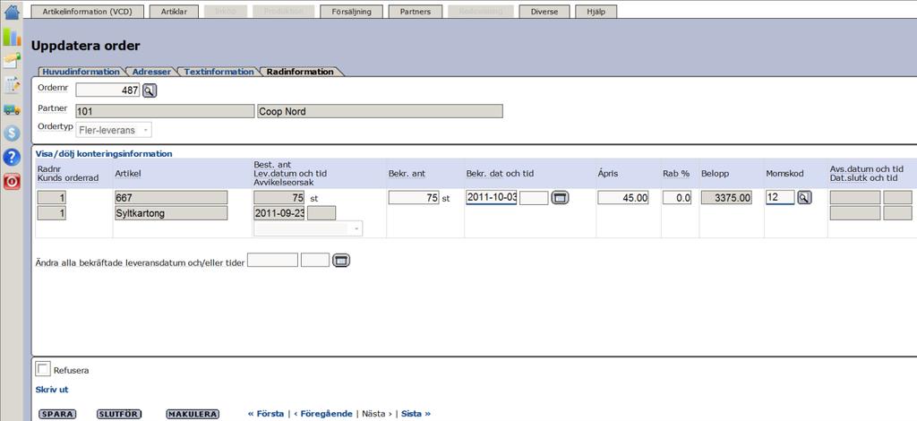 Här kan ni använda länken Skriv ut nere till vänster på sidan för att skriva ut ordern eller spara den som PDF.