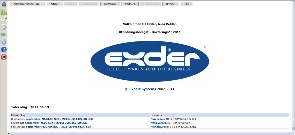 Senast Uppdaterad: 111003 Exder Handledning Coop Nord Representantorderflöde Sida 9 av 28 Detta är Exders startsida och ni kan se de olika tillgängliga menyerna upptill på sidan.
